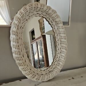 Vintage White Wicker Mirror